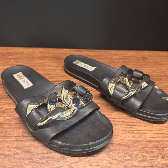 Steve Madden Black Chain Slide Sandals DIAO4541 Size 8M - Picture 1 of 4